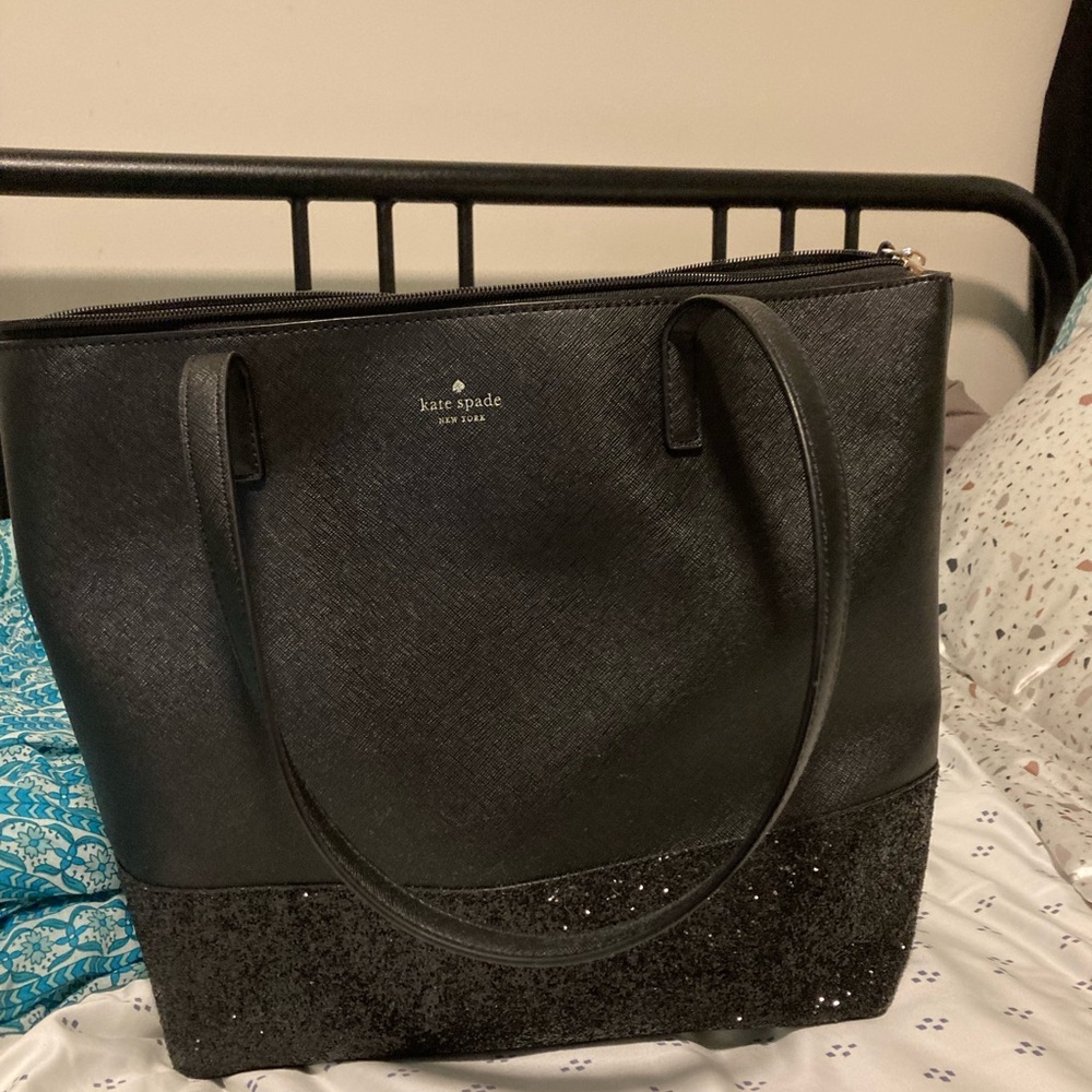 Black bottom glitter Kate spade tote